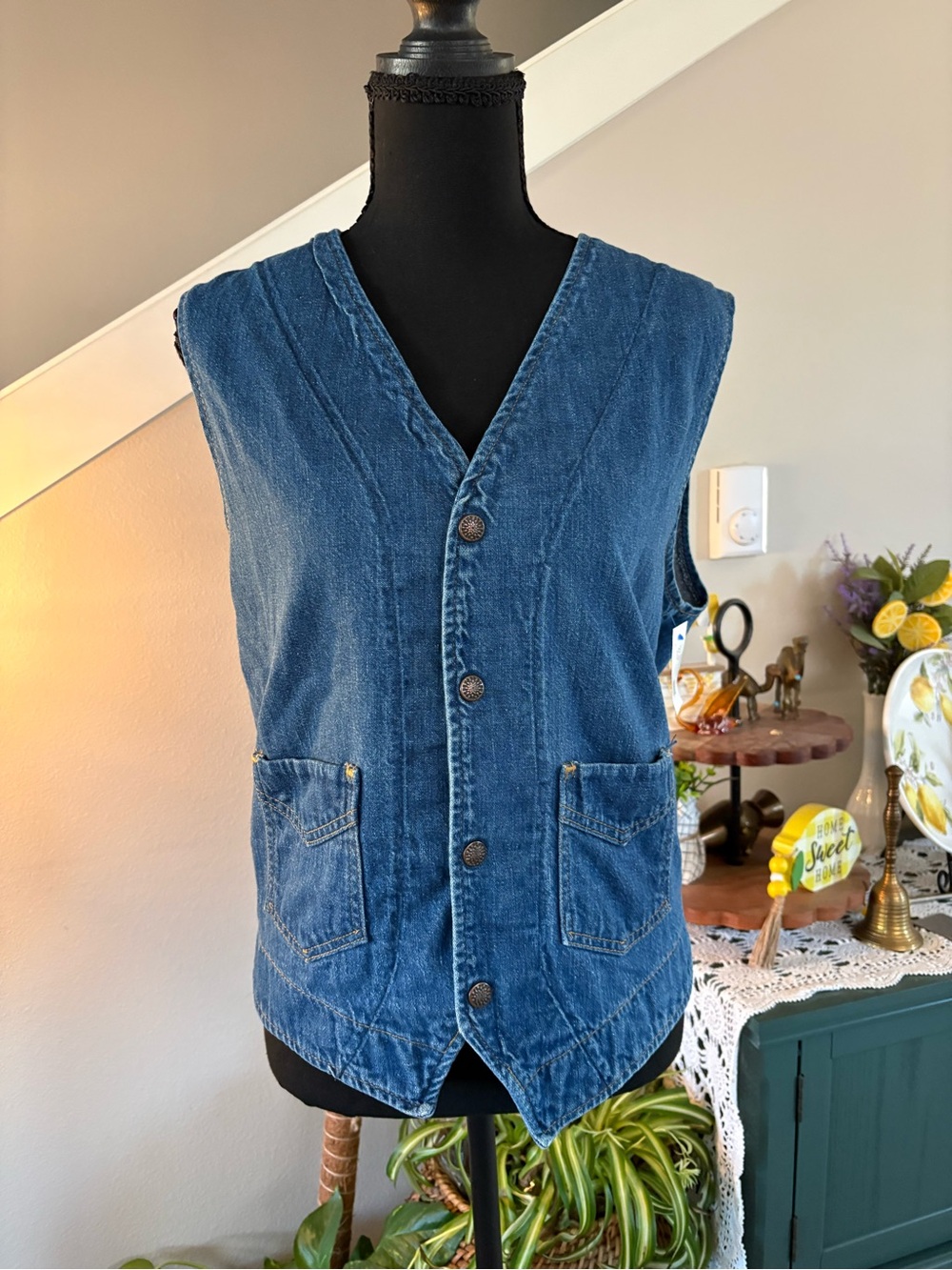 Women's Blue Denim Vest with Front Pockets